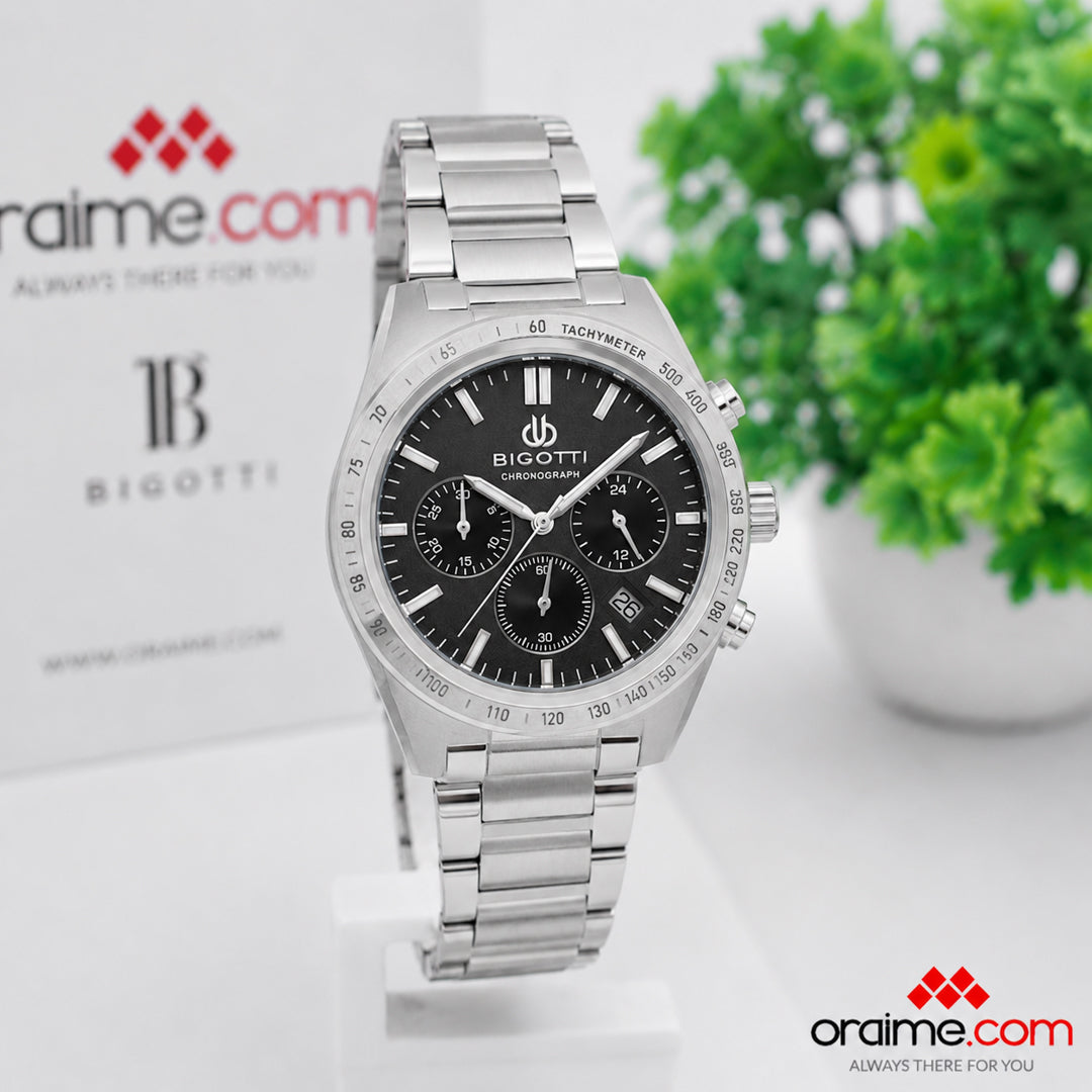 Bigotti BG.1.10711-3 - Orë meshkujsh argjend kronograf me fytyrë të zezë tachymeter