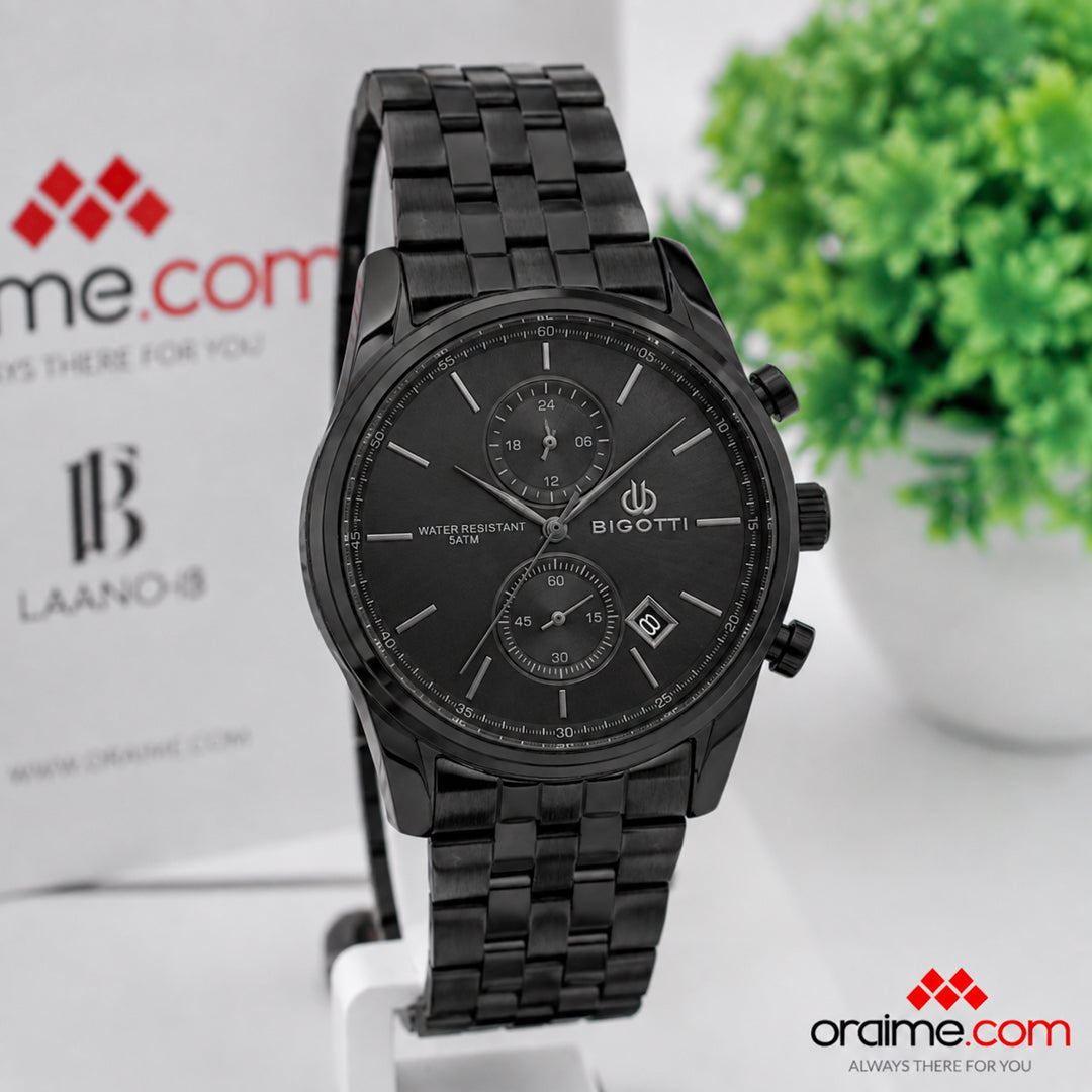 Bigotti BG.1.10580-5 - Orë meshkujsh e zezë kronograf me fytyrë të zezë water resistant 5ATM
