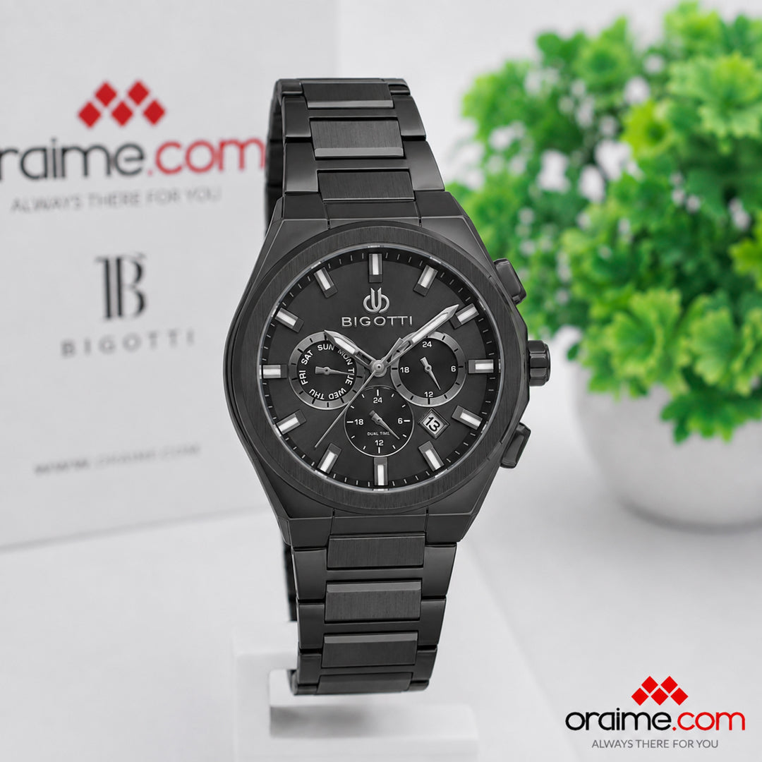 Bigotti BG.1.10707.8 - Orë meshkujsh e zezë multifunksion dual time me fytyrë të zezë