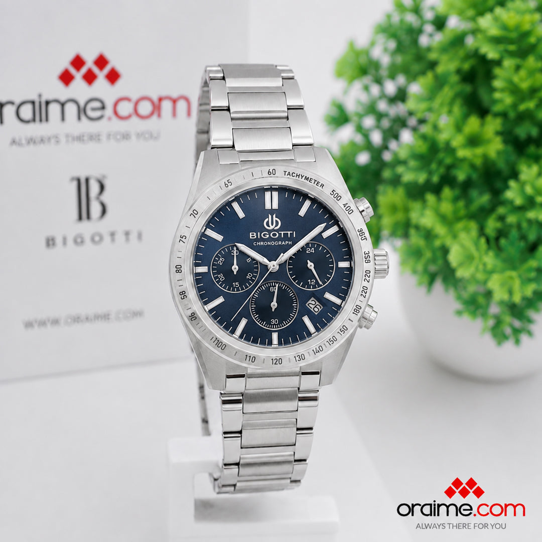 Bigotti BG.1.10711-4 - Orë meshkujsh argjend kronograf me fytyrë blu tachymeter