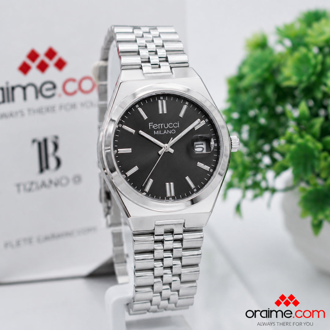Ferrucci FC 361-01 ladies watch black dial date stainless steel bracelet