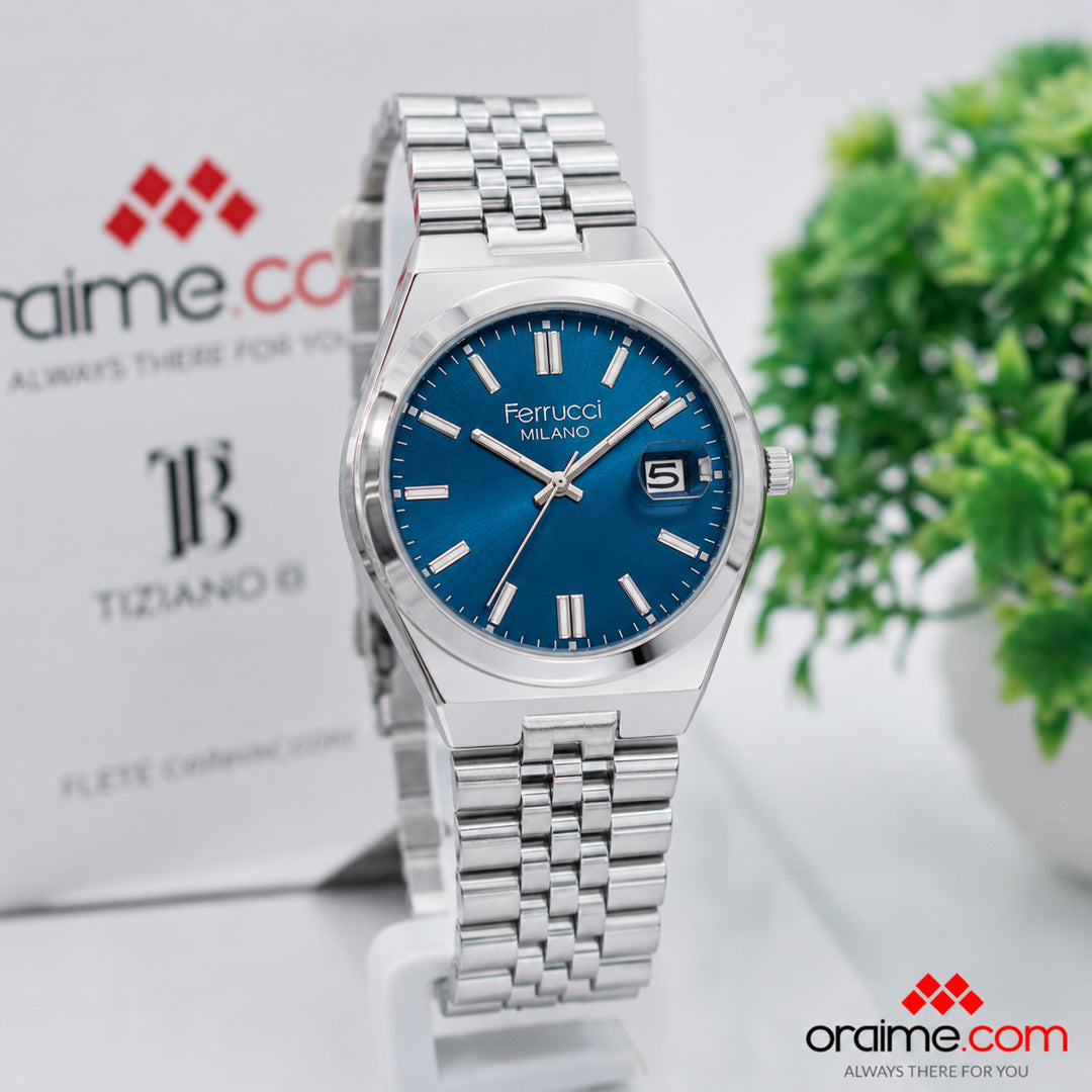 Ferrucci FC 3661-02 ladies watch blue dial date stainless steel bracelet