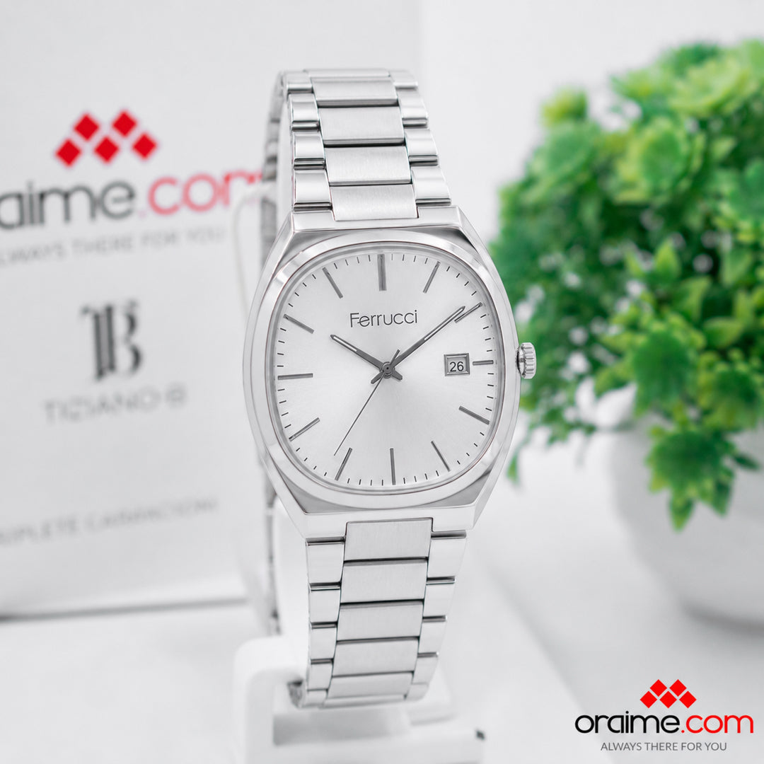 Ferrucci FC 3662-05 ladies watch white dial date stainless steel bracelet cushion case