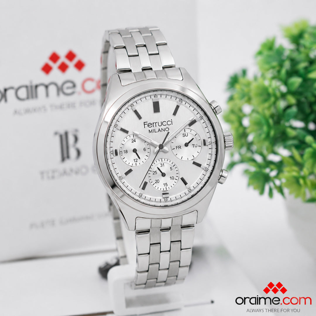 Ferrucci FCF 3654-01 Milano men's chronograph watch silver white dial