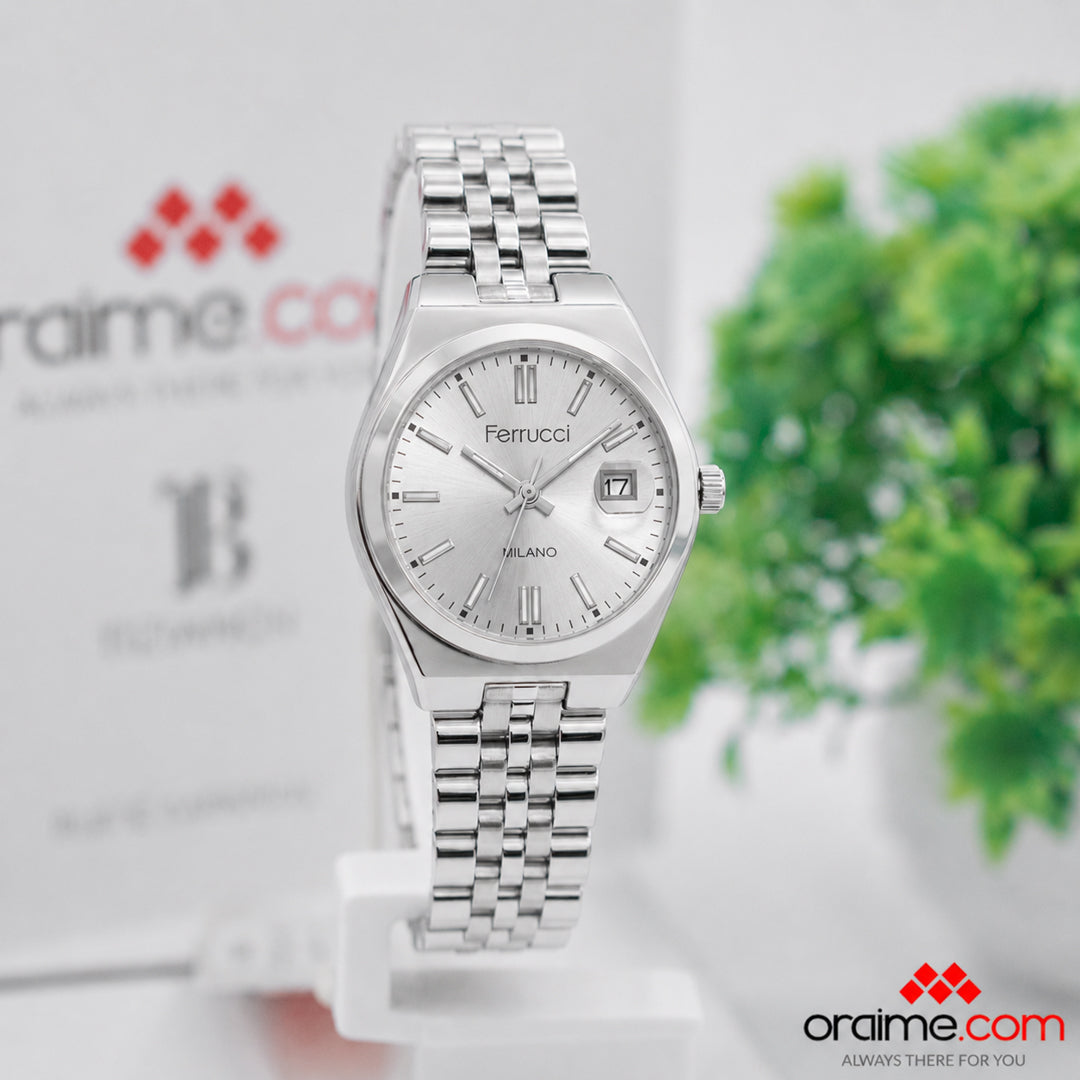 Ferrucci FC 3687-01 ladies watch silver dial date stainless steel bracelet