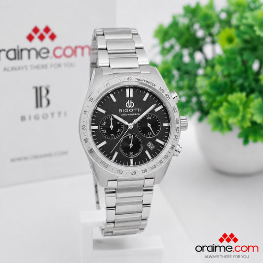 Bigotti BG.1.10711-3 - Orë meshkujsh argjend kronograf me fytyrë të zezë tachymeter