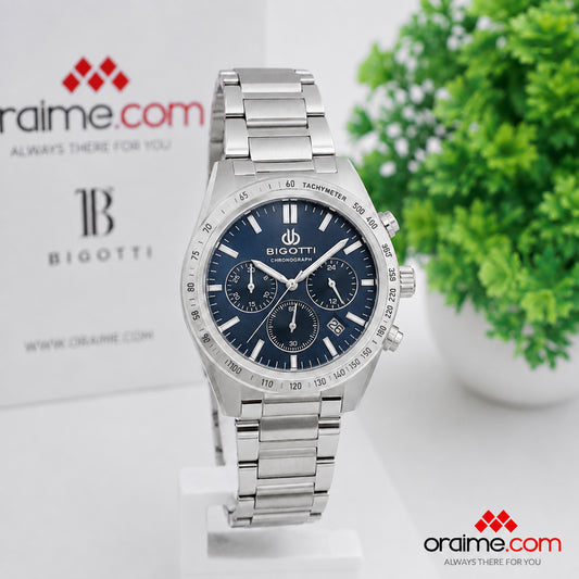Bigotti BG.1.10711-4 - Orë meshkujsh argjend kronograf me fytyrë blu tachymeter