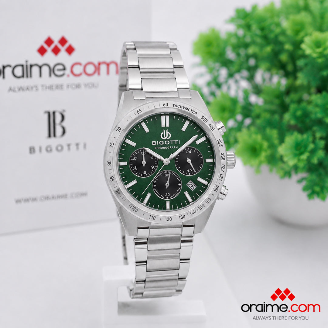 Bigotti BG.1.10711-5 - Orë meshkujsh argjend kronograf me fytyrë të gjelbrët tachymeter