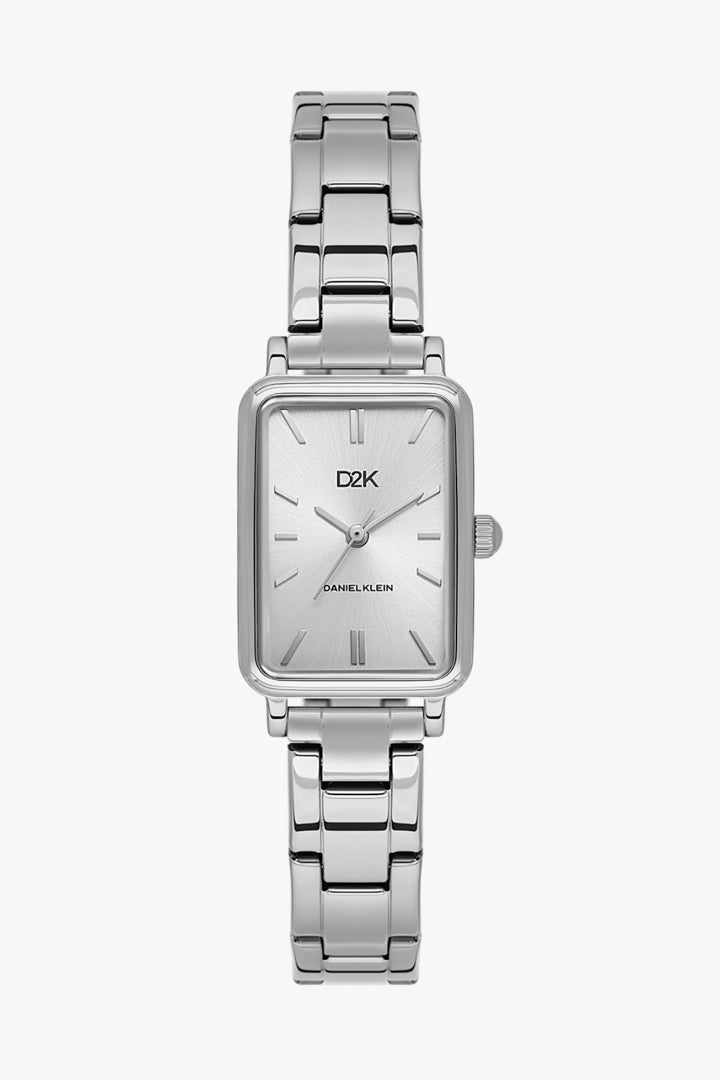 Daniel Klein DK.1.14395-1 - Orë femrash D2K me ciferblat të bardhë/argjend, kuti katrore me kornëz argjend dhe rrip çeliku argjend All Steel