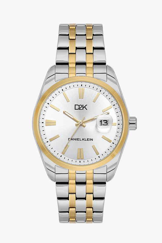 Daniel Klein DK.1.14461-7 - Orë meshkuj D2K me ciferblat të bardhë dhe rrip çeliku dy-ngjyrësh argjend/ar