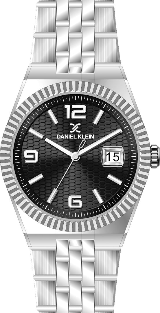 Daniel Klein DK.6.14718-2 - Orë meshkuj me ciferblat të zi honeycomb, kornëz të grëmuar dhe rrip çeliku argjend