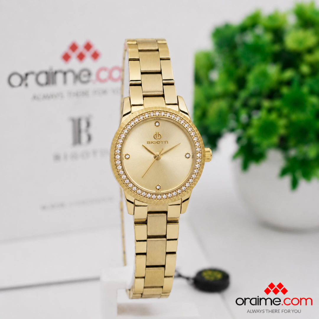 Bigotti BG.1.10701-3 - Orë femrash ari me bezel kristale dhe fytyrë ari