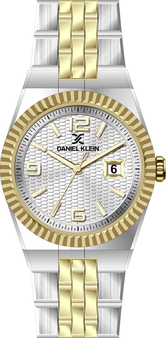 Daniel Klein DK.6.14716-4 - Orë femrash me ciferblat të bardhë honeycomb, kornëz të artë dhe rrip çeliku dy-ngjyrësh argjend/ar