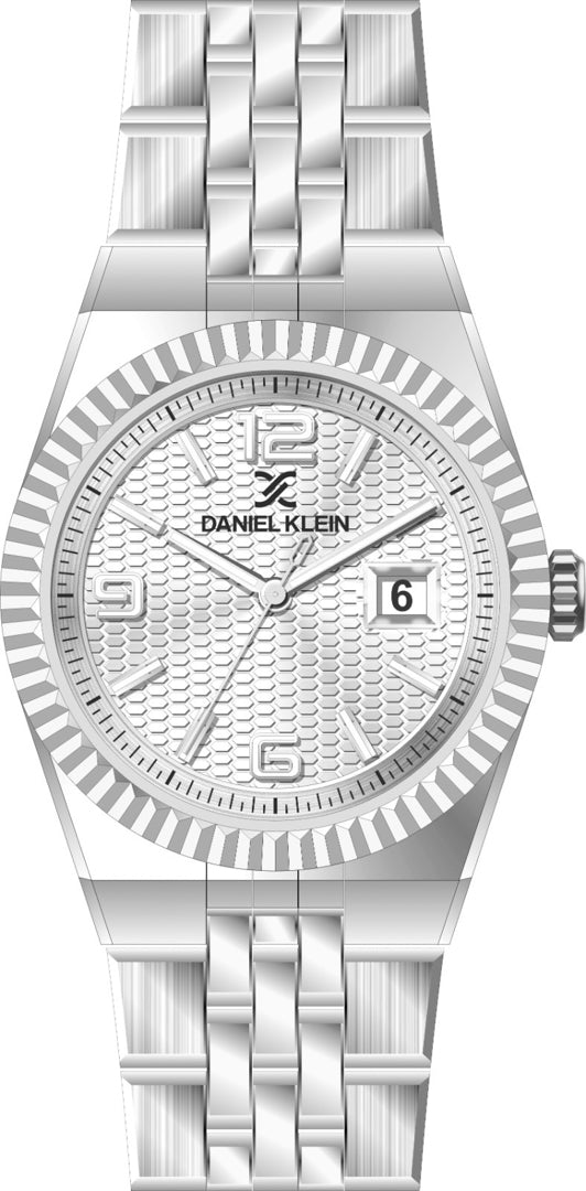 Daniel Klein DK.6.14718-1 - Orë meshkuj me ciferblat të bardhë honeycomb, kornëz të grëmuar dhe rrip çeliku argjend