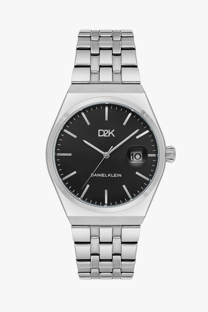 Daniel Klein DK.1.14471-2 - Orë meshkuj D2K me ciferblat të zi dhe rrip çeliku argjend