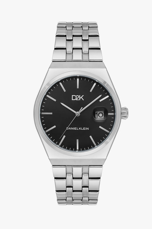 Daniel Klein DK.1.14471-2 - Orë meshkuj D2K me ciferblat të zi dhe rrip çeliku argjend