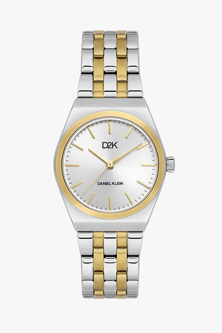 Daniel Klein DK.1.14472-6 - Orë femrash D2K me ciferblat të bardhë/argjend, kornëz të artë dhe rrip çeliku dy-ngjyrësh argjend/ar