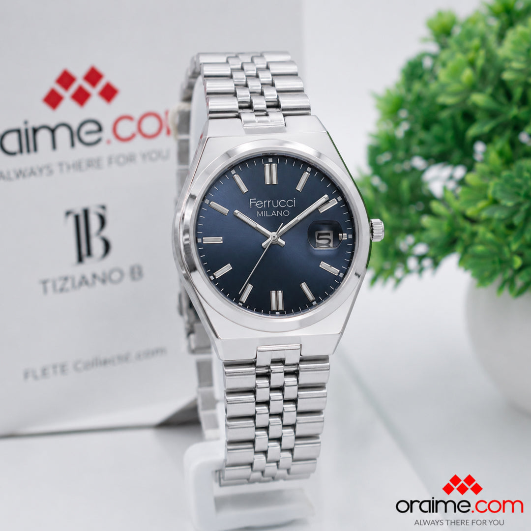 Ferrucci FC 3661-04 ladies watch navy blue dial date stainless steel bracelet