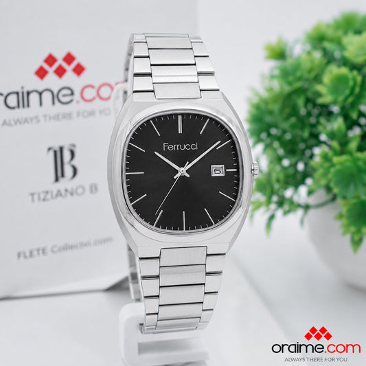 Ferrucci FC 3662-01 ladies watch black dial date cushion case stainless steel bracelet