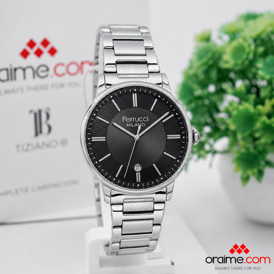 Ferrucci FC 3670-01 ladies watch black sunburst dial date stainless steel bracelet