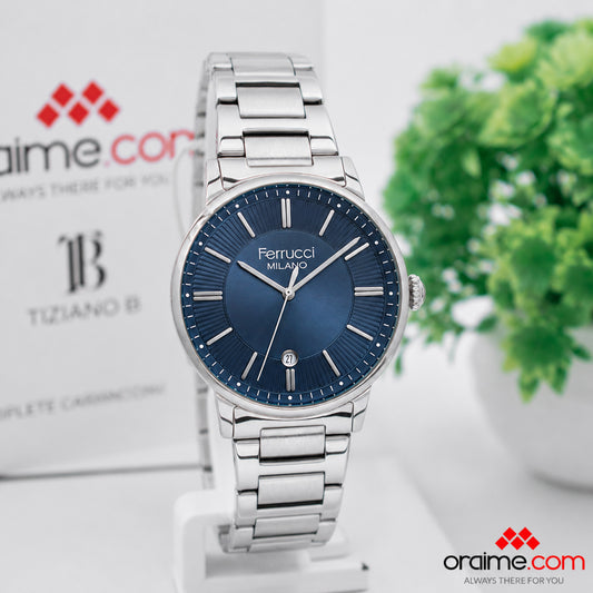 Ferrucci FC 3670-02 ladies watch blue sunburst dial date stainless steel bracelet
