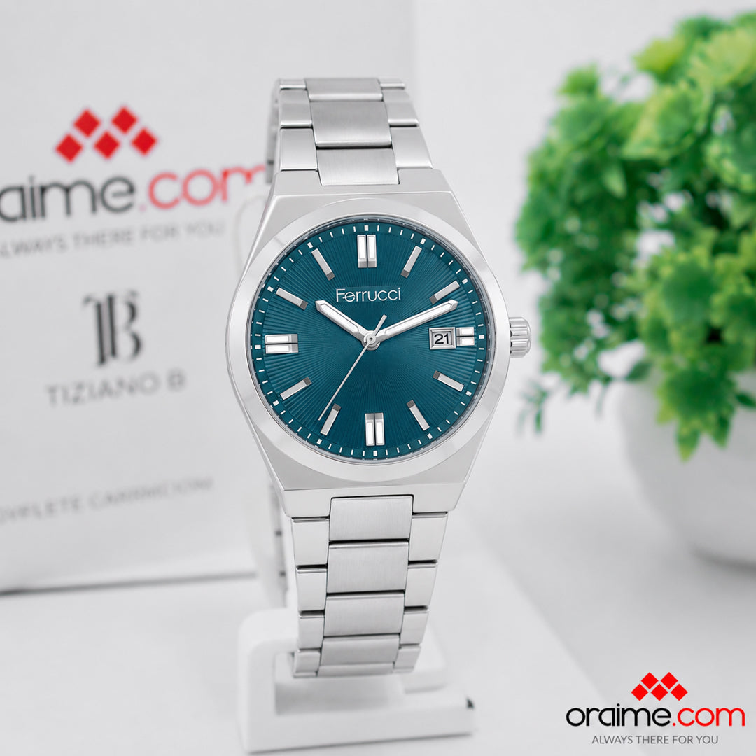 Ferrucci FC 3702-2 ladies watch teal green dial date stainless steel bracelet