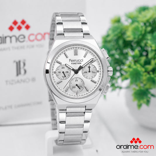 Ferrucci FC 3651-01 ladies multifunction watch silver dial stainless steel bracelet