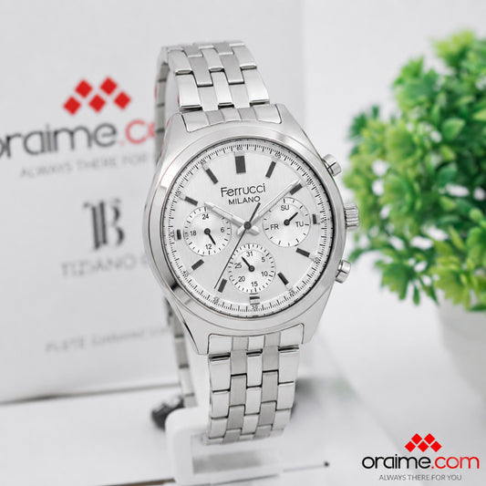 Ferrucci FCF 3654-01 Milano men's chronograph watch silver white dial