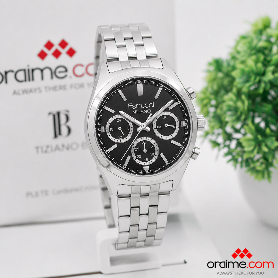 Ferrucci FCF 3654-05 Milano men's chronograph watch black dial silver bracelet