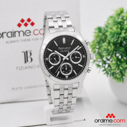 Ferrucci FCF 3654-05 Milano men's chronograph watch black dial silver bracelet