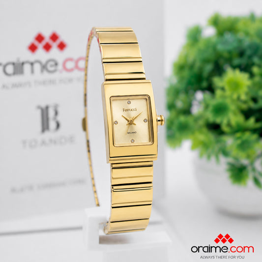 Ferrucci FC 3674-02 ladies rectangular gold watch diamond accents