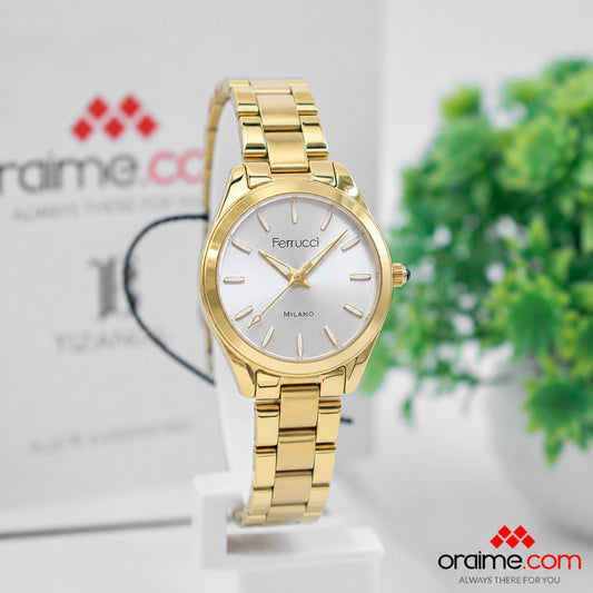 Ferrucci FC 3675-02 ladies watch white dial gold bracelet