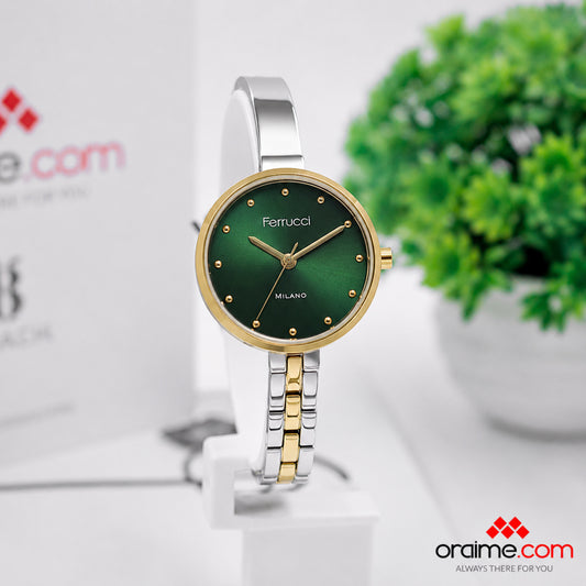 Ferrucci FC 3677-03 women's watch green dial two-tone bracelet