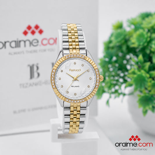 Ferrucci FC 3682-05 ladies watch mother of pearl diamond dial crystal bezel two-tone bracelet