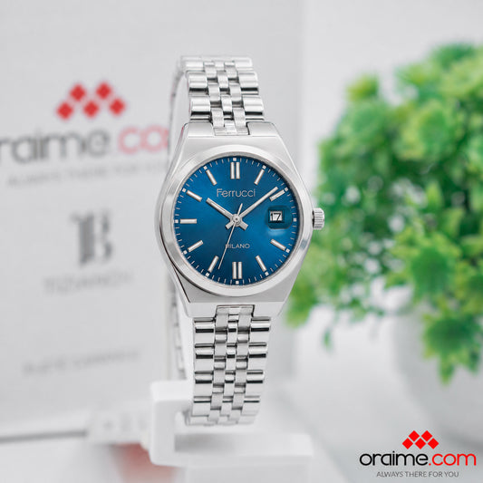 Ferrucci FC 3687-02 ladies watch blue dial date jubilee bracelet