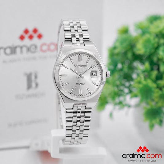Ferrucci FC 3687-01 ladies watch silver dial date stainless steel bracelet