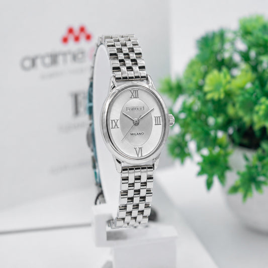 Ferrucci FC 3688-01 ladies oval watch silver dial Roman numerals stainless steel bracelet