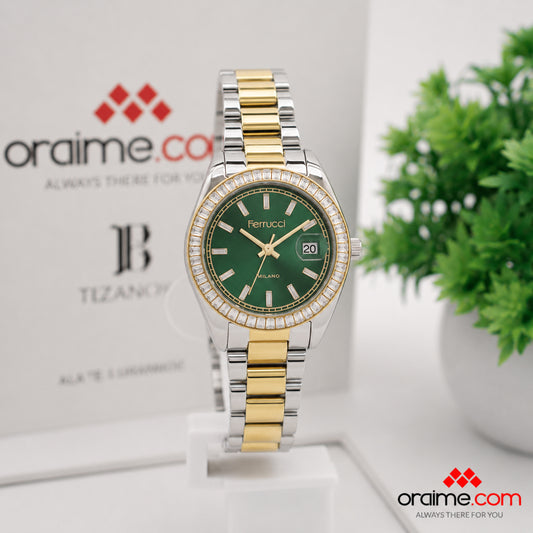 Ferrucci FC 3696-02 green dial two-tone watch