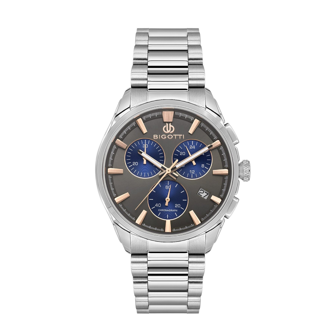 Bigotti BG.1.10714-4 - Orë meshkujsh argjend kronograf me fytyrë gri dhe sub-dials blu
