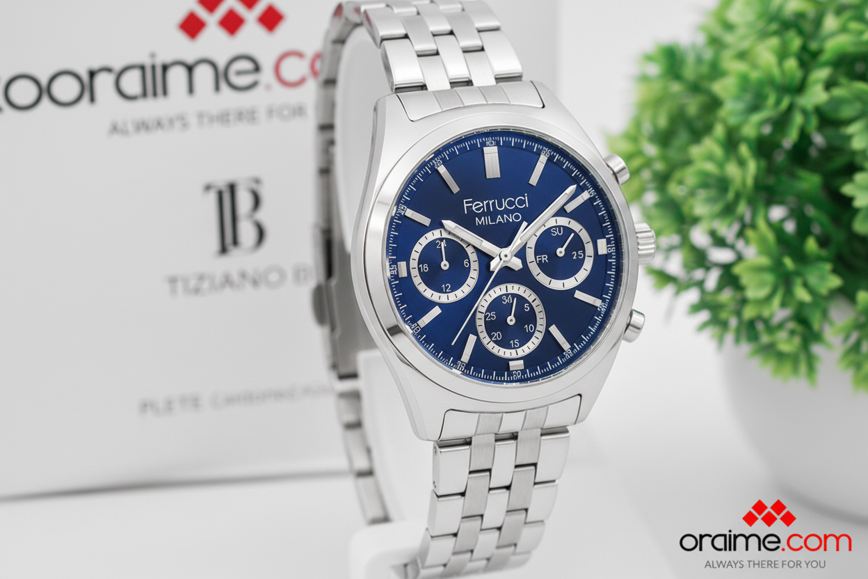 Ferrucci FCF 3654-2 Milano men's chronograph watch deep blue dial silver bracelet