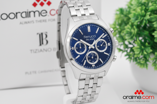 Ferrucci FCF 3654-2 Milano men's chronograph watch deep blue dial silver bracelet